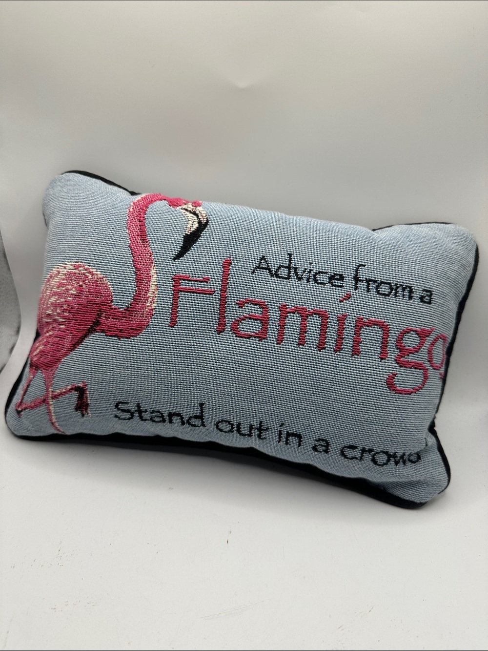 Flamingo Accent Pillow - Pink on Light Blue